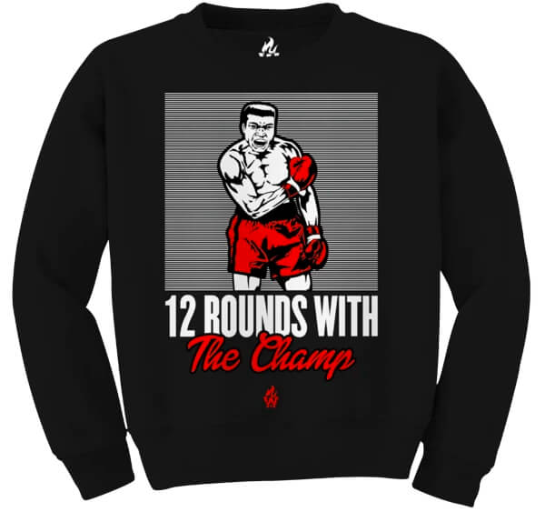 Jordan 3 Red Cement Unite Muhammad Ali The Champ Black Crewneck
