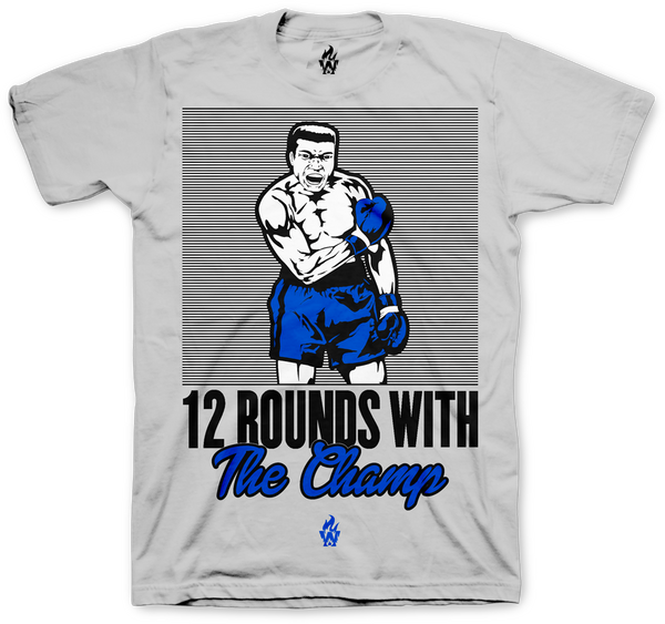 Jordan 9 Racer Blue Muhammad Ali The Champ Silver T Shirt